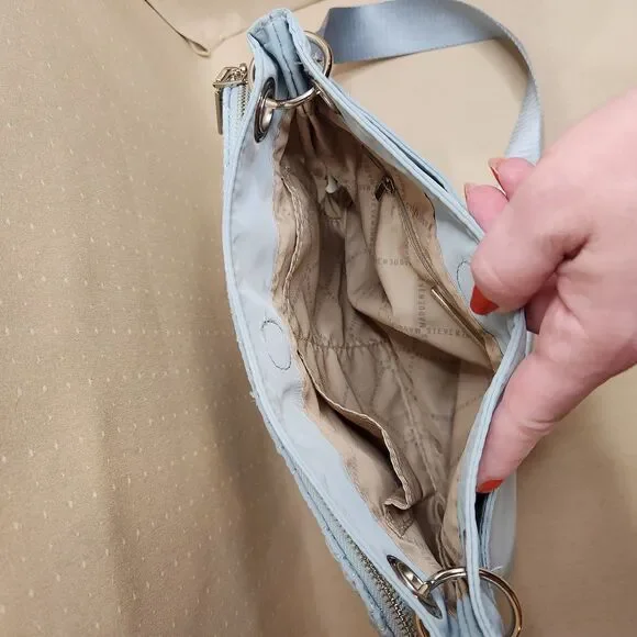 STEVE MADDEN Light Blue Tan Inside Quilted Crossbody Purse Adjustable Strap - Picture 9 of 10